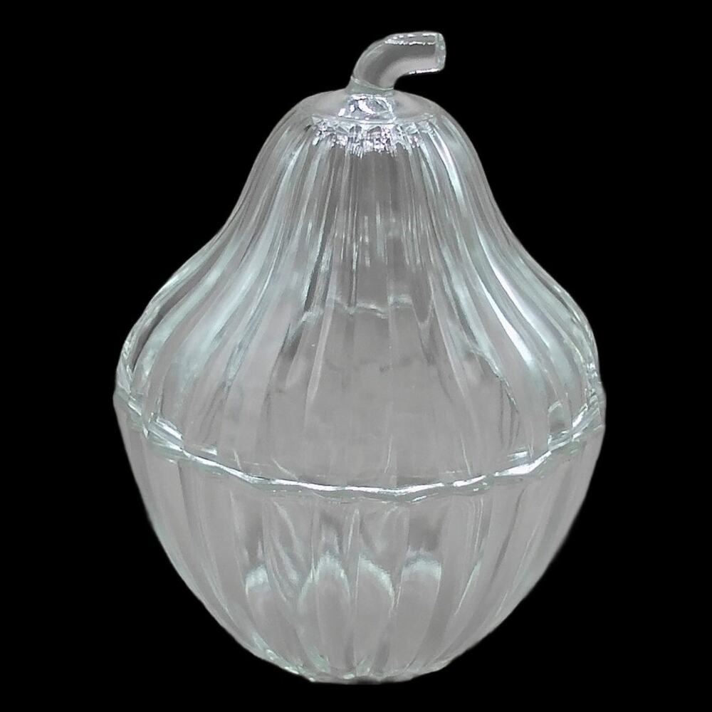 Vintage Clear Ribbed Glass Pear Shaped Lidded Candy Dish 7.5"